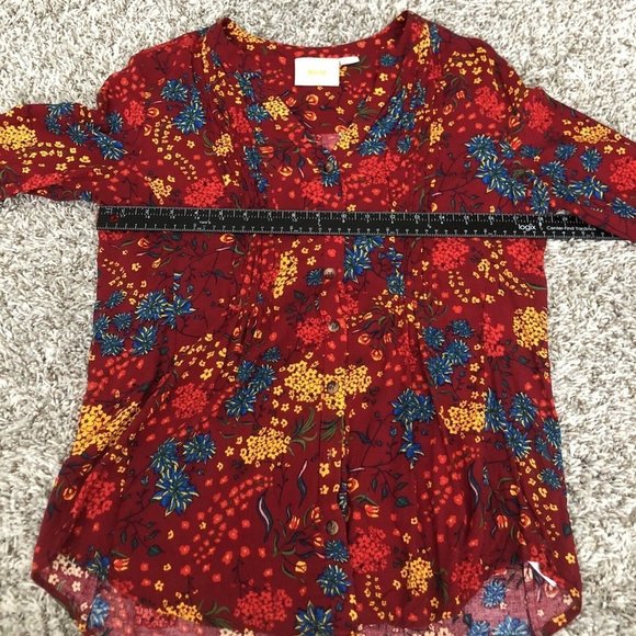 mauve long sleeve blouse floral design Size Medium Roll Cuff Buttons - Picture 6 of 9